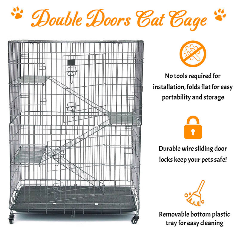 바퀴가 달린 2/3/4 계층 대형 실내 와이어 금속 고양이 케이지 바퀴가 달린 2/3/4 계층 대형 실내 와이어 금속 고양이 케이지