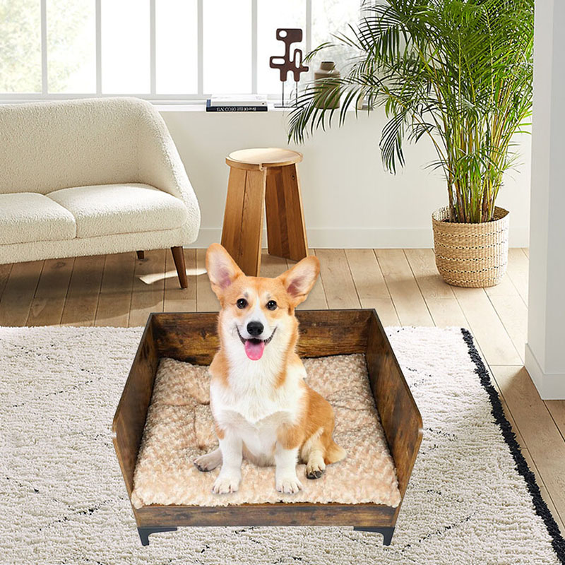 프레임이있는 현대의 실내 나무 높은 개 침대 프레임이있는 현대의 실내 나무 높은 개 침대