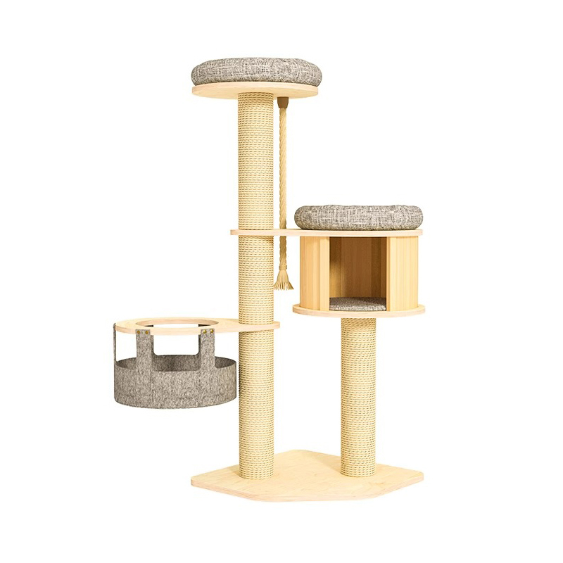 바닥에서 천장까지 내려 오는 나무 콘도 등반 프레임 고양이 나무 탑