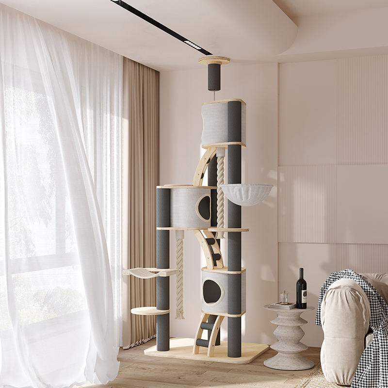 타워 바닥에서 천장까지 실내 단단한 나무 등반 프레임 고양이 나무 타워 바닥에서 천장까지 실내 단단한 나무 등반 프레임 고양이 나무