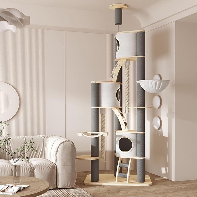 타워 바닥에서 천장까지 실내 단단한 나무 등반 프레임 고양이 나무 타워 바닥에서 천장까지 실내 단단한 나무 등반 프레임 고양이 나무