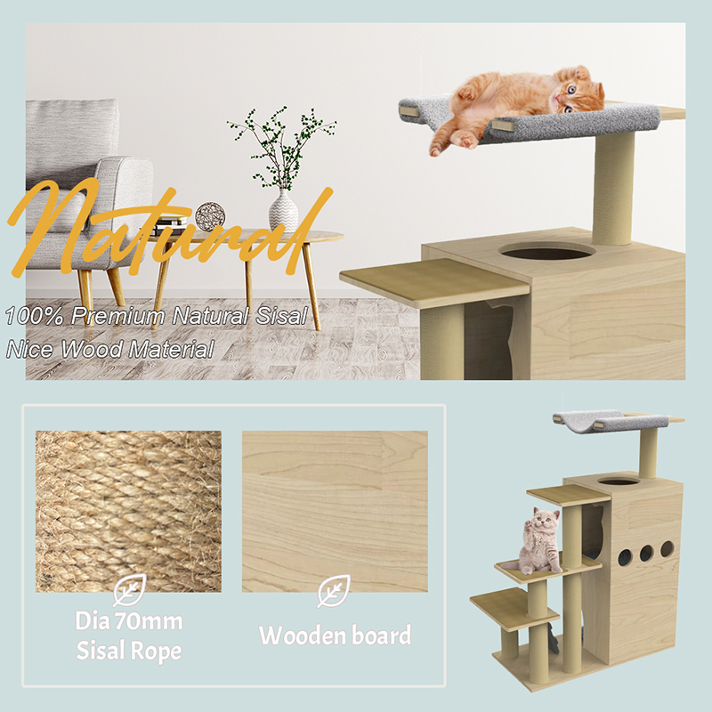 시살 긁힘 기둥이있는 목재 타워 콘도 고양이 나무 등반 프레임 시살 긁힘 기둥이있는 목재 타워 콘도 고양이 나무 등반 프레임