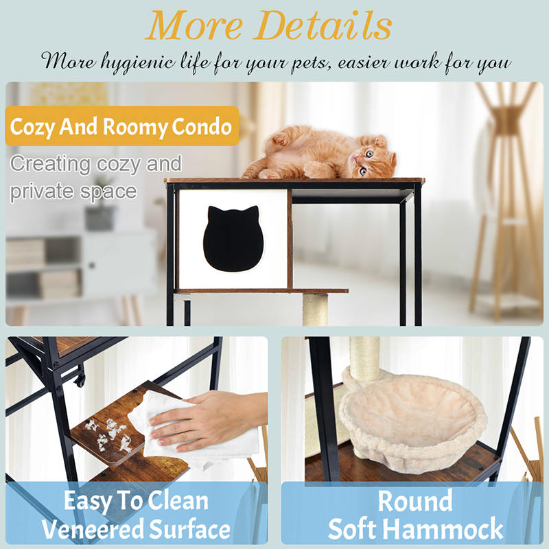 해먹이있는 현대식 나무 및 금속 고양이 나무 실내 타워 콘도 해먹이있는 현대식 나무 및 금속 고양이 나무 실내 타워 콘도