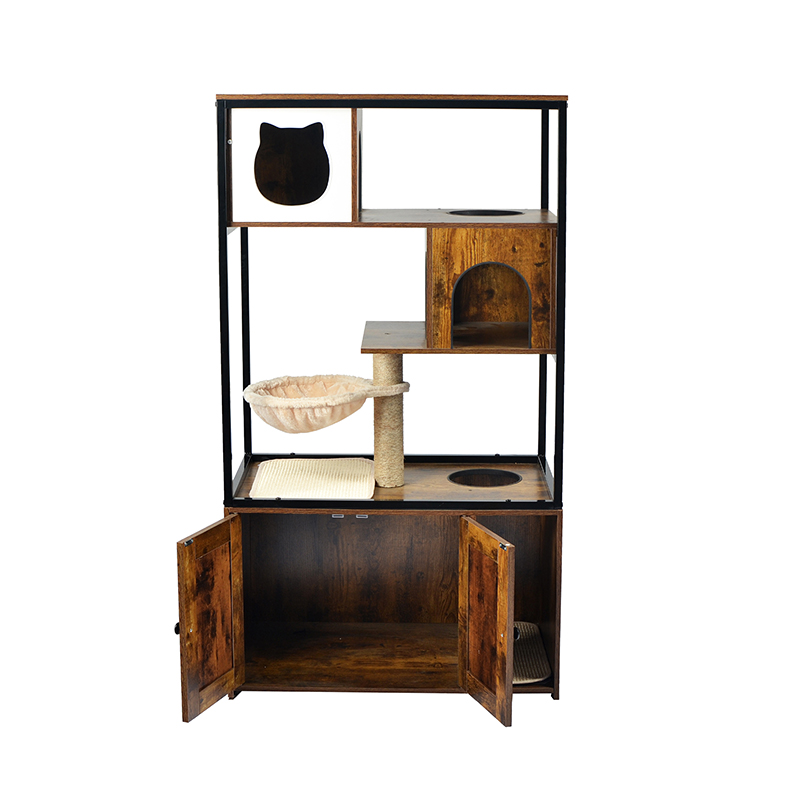 해먹 및 쓰레기 캐비닛이있는 실내 고양이 타워 콘도 고양이 나무 해먹 및 쓰레기 캐비닛이있는 실내 고양이 타워 콘도 고양이 나무