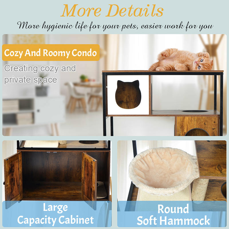 해먹 및 쓰레기 캐비닛이있는 실내 고양이 타워 콘도 고양이 나무 해먹 및 쓰레기 캐비닛이있는 실내 고양이 타워 콘도 고양이 나무