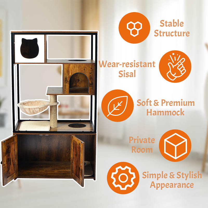 해먹 및 쓰레기 캐비닛이있는 실내 고양이 타워 콘도 고양이 나무 해먹 및 쓰레기 캐비닛이있는 실내 고양이 타워 콘도 고양이 나무