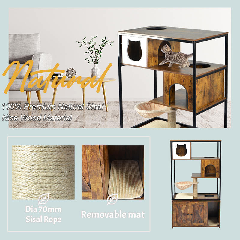 해먹 및 쓰레기 캐비닛이있는 실내 고양이 타워 콘도 고양이 나무 해먹 및 쓰레기 캐비닛이있는 실내 고양이 타워 콘도 고양이 나무