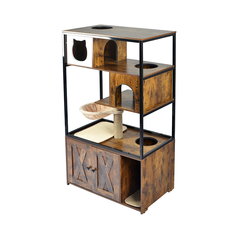 해먹 및 쓰레기 캐비닛이있는 실내 고양이 타워 콘도 고양이 나무 해먹 및 쓰레기 캐비닛이있는 실내 고양이 타워 콘도 고양이 나무