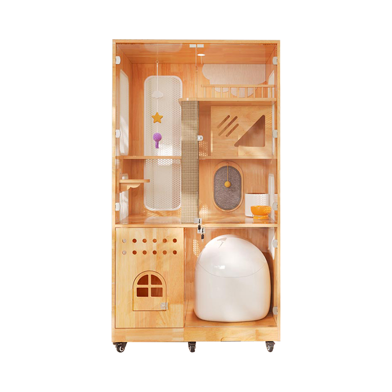 파노라마 실내 빌라 케이지 단단한 나무 고양이 집 인클로저